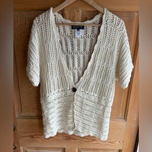 Jones New York White Crochet Cardigan Sweater | Cottagecore Coastal | Size L